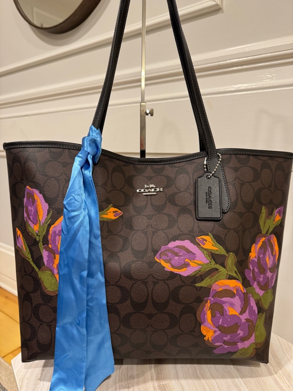 Coach Bag City Tote in Signature Brown with Floral Print - Picture 4 of 17